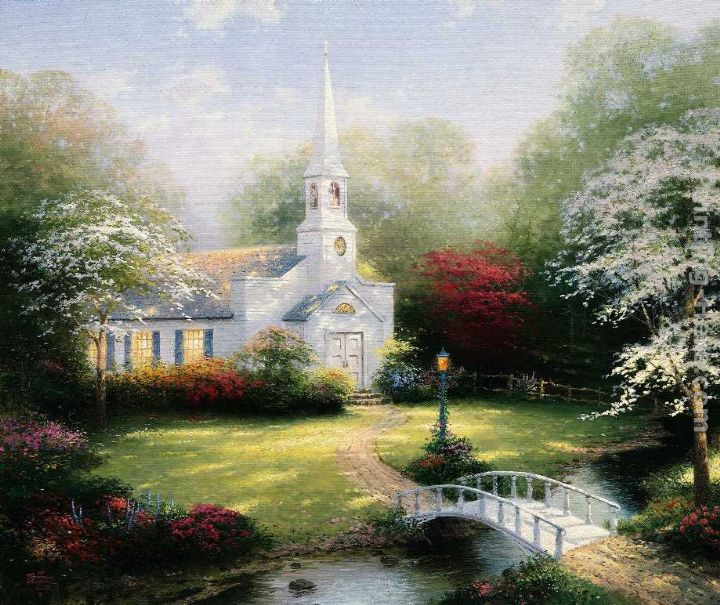 Hometown Chapel painting - Thomas Kinkade Hometown Chapel art painting